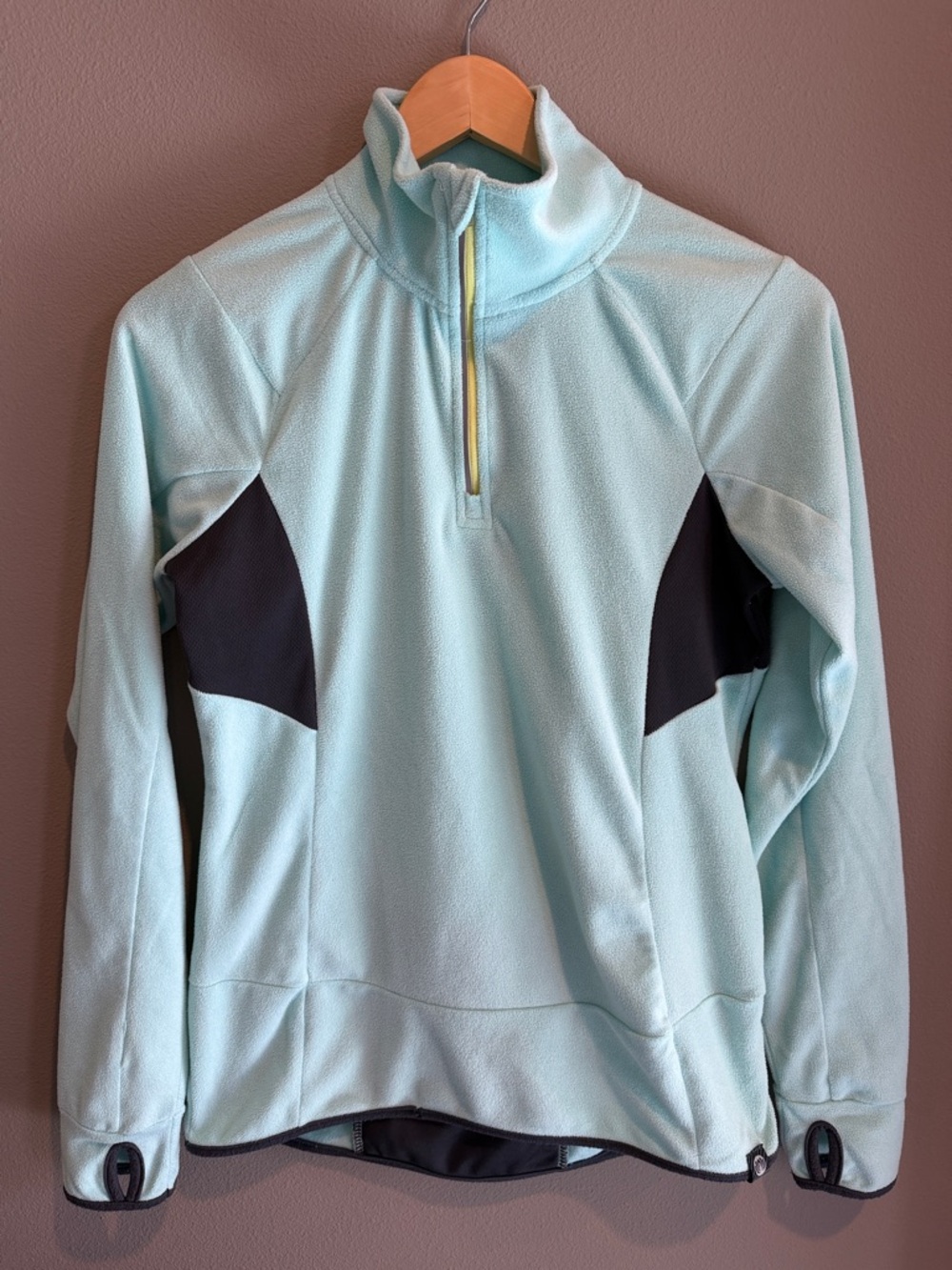 Light Aqua Half-Zip Fleece Pullover with Black Accents